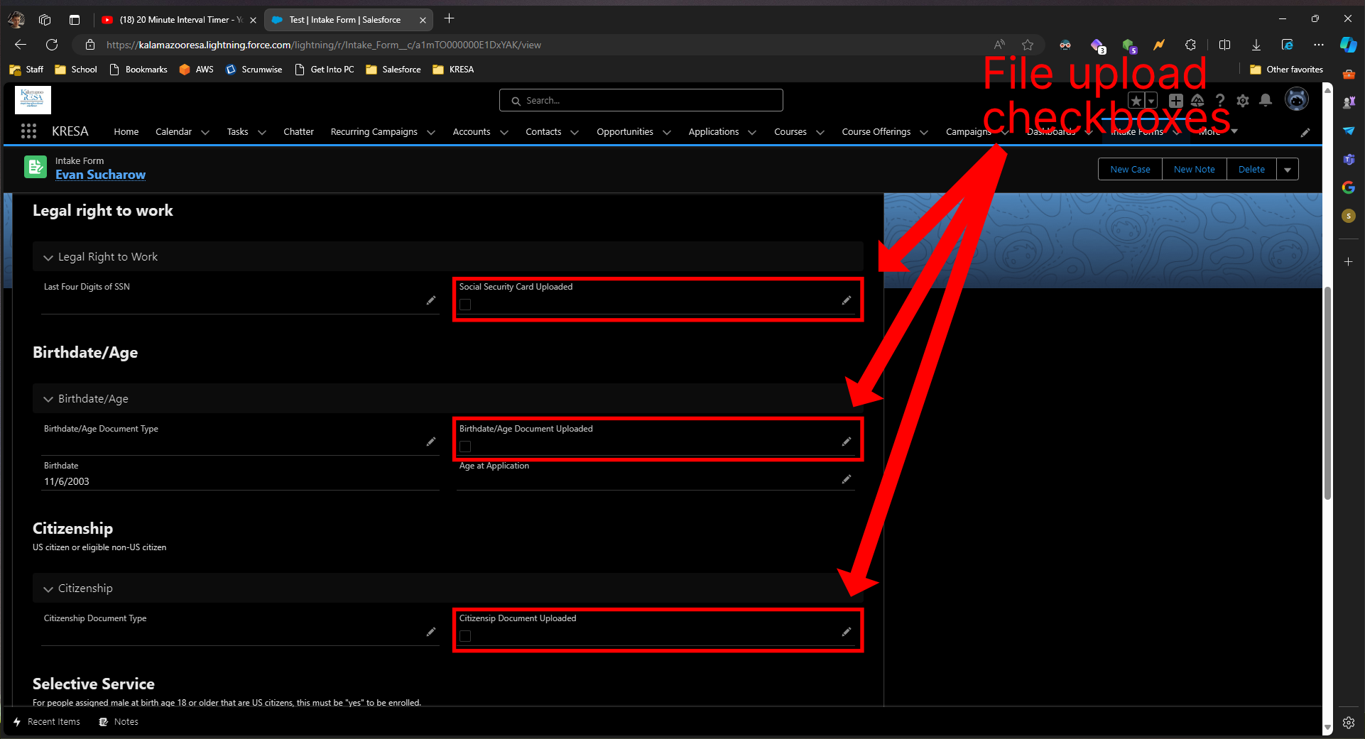 File upload checkboxes screenshot