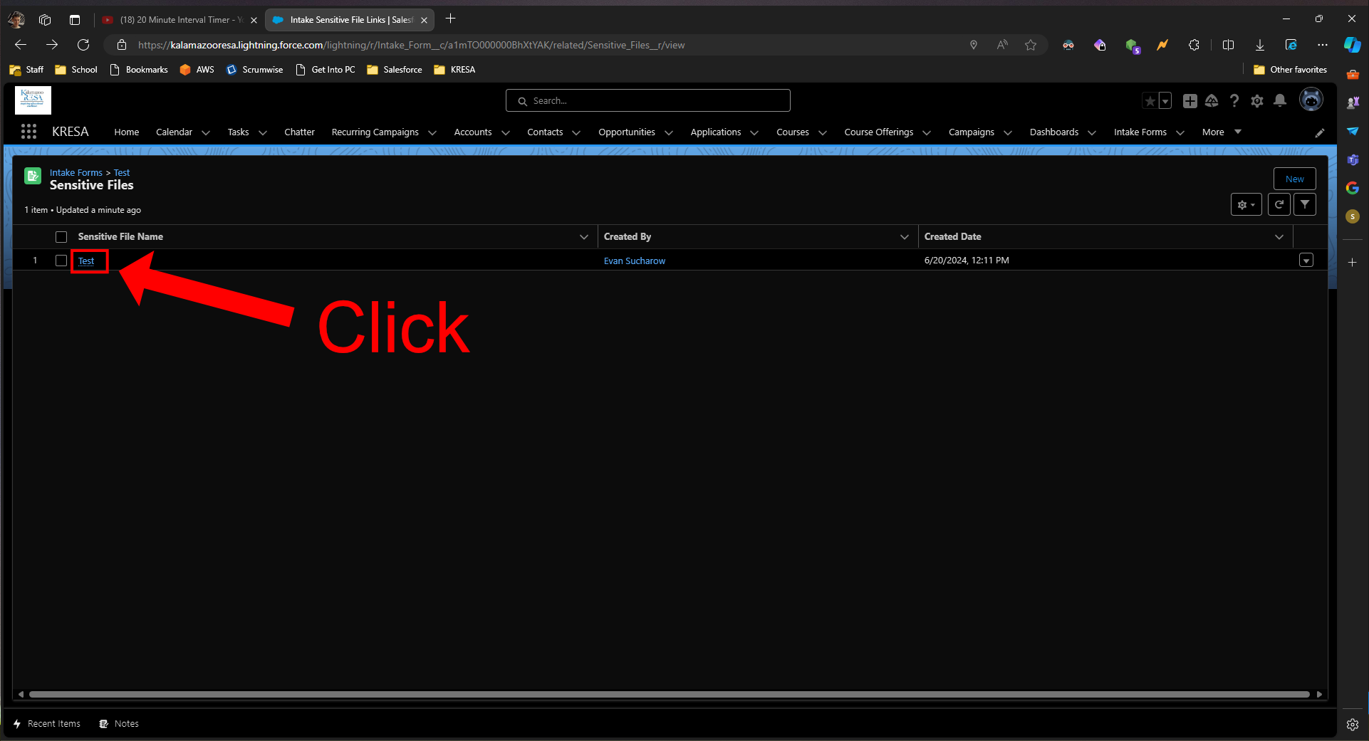Open Sensitive File from Intake Form